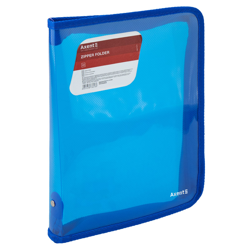 Папка об'ємна на блискавці Axent 1802-22-A, B5, прозора синя